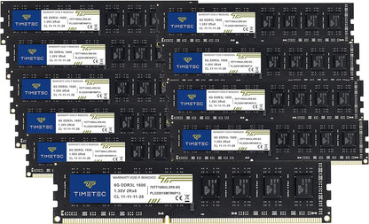 80GB Kit(10X8Gb) DDR3L / DDR3 1600Mhz (DDR3L-1600) PC3L-12800 / PC3-12800 Non-Ecc Unbuffered 1.35V/1.5V CL11 2Rx8 Dual Rank 240 Pin UDIMM Desktop PC Computer Memory RAM(SDRAM) Module Upgrade